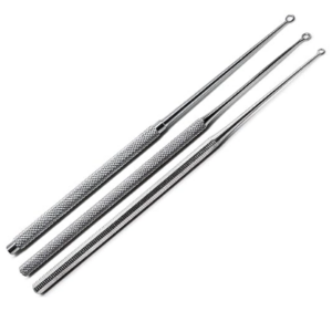 Cucharillas Buck curva juego de diferentes diámetros: del N ° 0 (1.5 mm) del N ° 00 (2.0 mm).